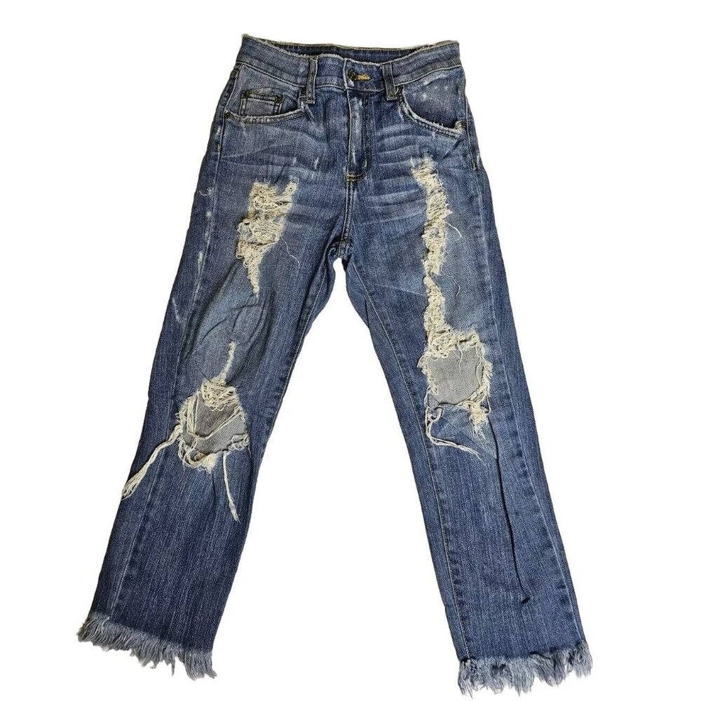 Carmar Distressed Cropped Capris Risque Distress Under Booty Denim Women's Sz 25